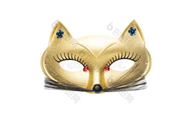 金色的认为猫狂欢节面具和红色的小珠子和髭
