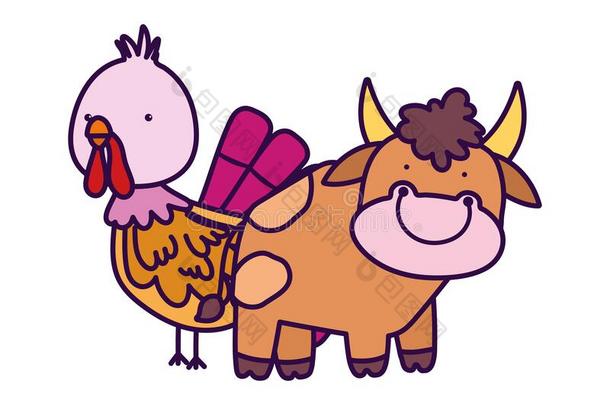 公牛和火鸡农场动物漫画