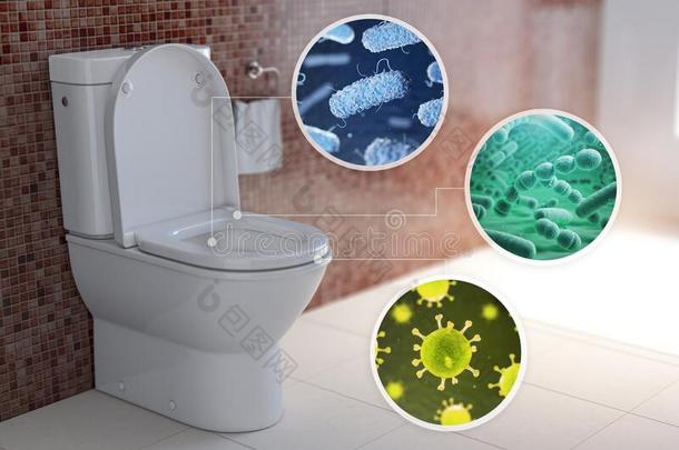 洗手间碗和不同的类型关于细菌,微生物和病毒