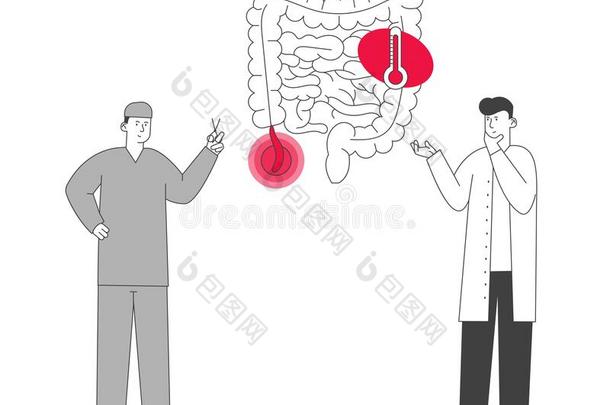 医生和外科医生St和在人肠和疼痛的附录