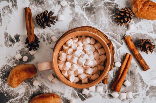 一杯子关于圣诞节新的年美味的热的巧克力和可可winter冬天