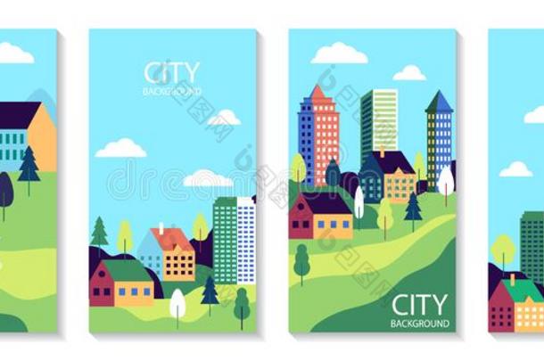 城镇风景放置<strong>海报</strong>.都市的工业卡.简单的平的市民