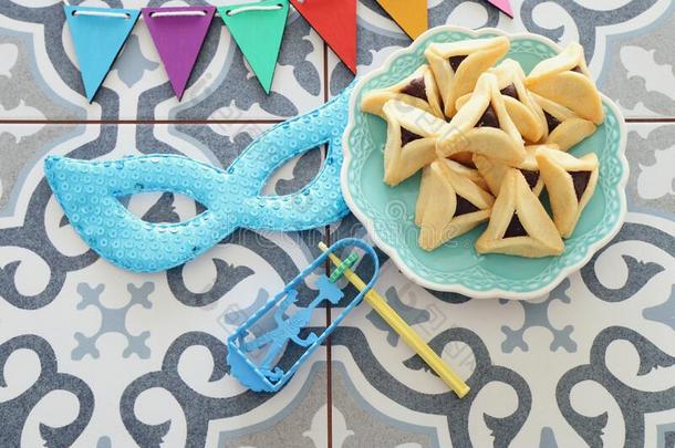 普林节庆祝观念犹太人的狂欢节假日越过蓝色酿造