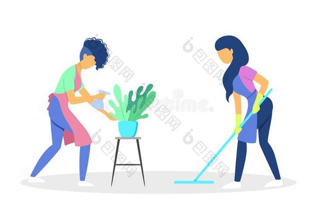 清洁放置.收集关于女人做家务劳动.