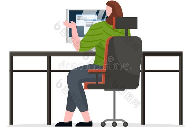 女人工作的向计算机在办公室,工作场所