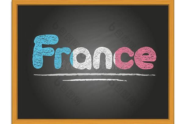 法国国家名字和旗颜色粉笔字体向粉笔board
