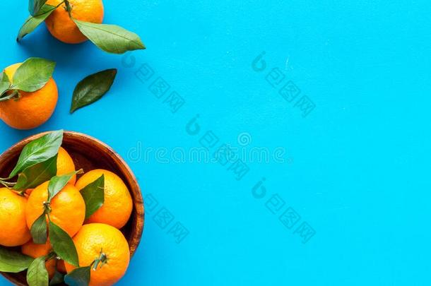 成熟<strong>的橘子</strong>向蓝色表.柑橘属果树和<strong>绿色的</strong>树叶采用弓
