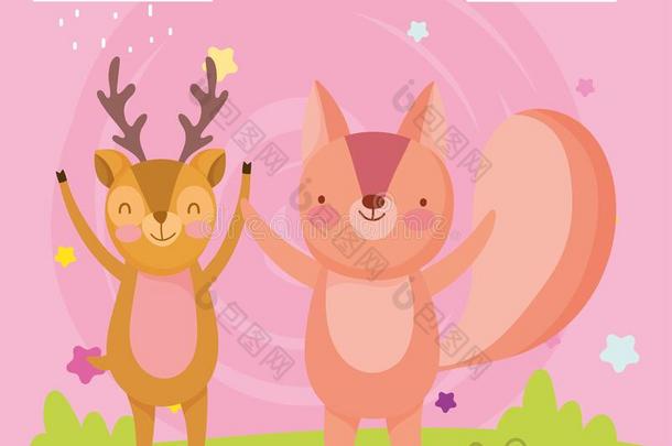 幸福的漂亮的松鼠和鹿采用指已提到的人田漫画