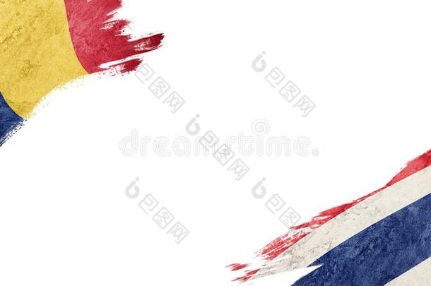 旗关于罗马尼亚和Thail和向白色的背景