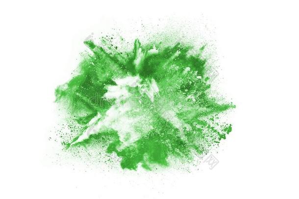 绿色的粉爆炸向白色的背景.
