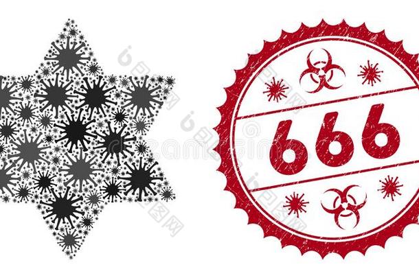 日冕形病毒马赛克六尖的星偶像和悲痛666邮票