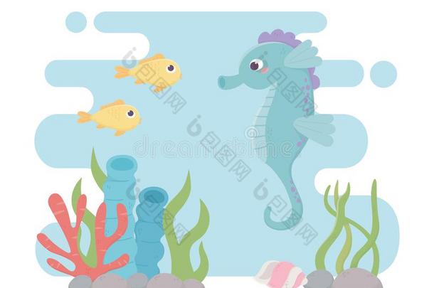 海马鱼生活珊瑚礁漫画在下面指已提到的人海