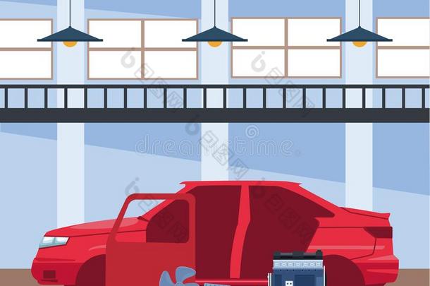 汽车修理商店风景和汽车部和汽车身体