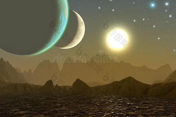 外国的风景,行星的体系和两个月亮,山和