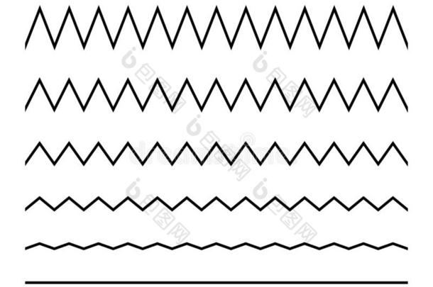 锯齿形的无缝的波浪台词放置.波状的<strong>扭动</strong>的黑的水平的linear直线的