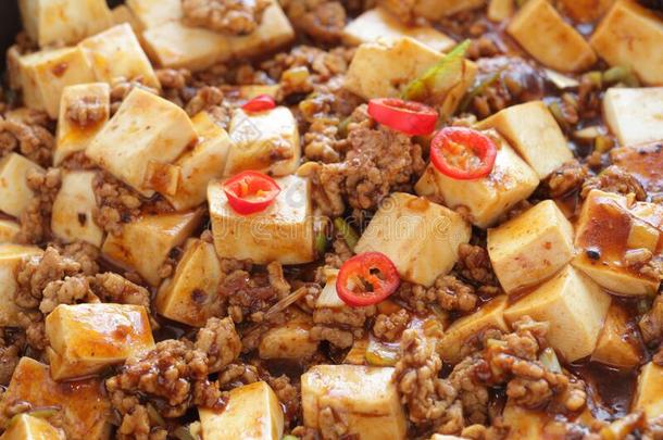 中国人食物,米替哌豆腐辛辣的切碎猪肉