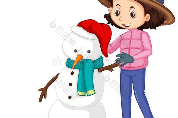 女孩制造雪人向隔离的背景