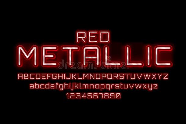 金属的红色的字体.英语字母表和算术符号.