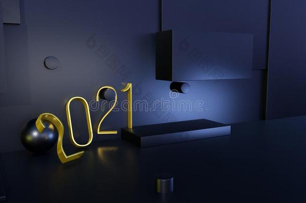 2021年金色的符号和黑的背景.3英语字母表中的第四个字母说明