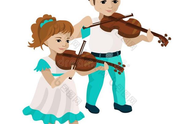 男孩和女孩演奏<strong>小提琴</strong>.<strong>矢量</strong>说明