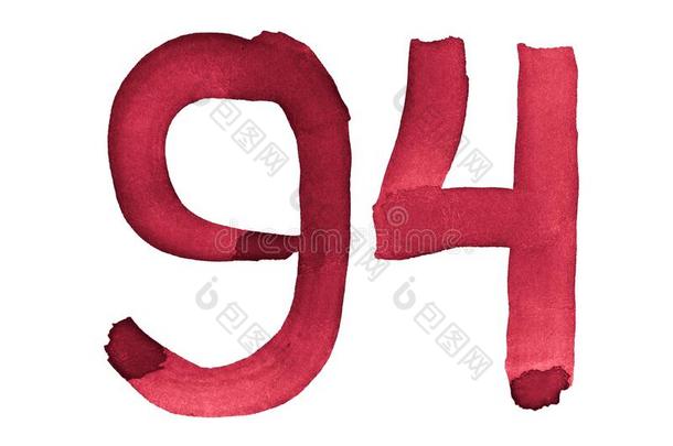 水彩数字94,手-疲惫的在旁边刷子.col.紫红色酿酒的symbol象征