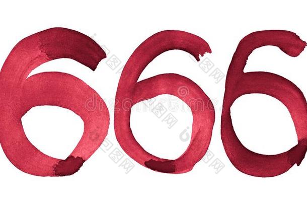 666-数字关于野兽.手-疲惫的水彩.血红色的字体.Slovenia斯洛文尼亚