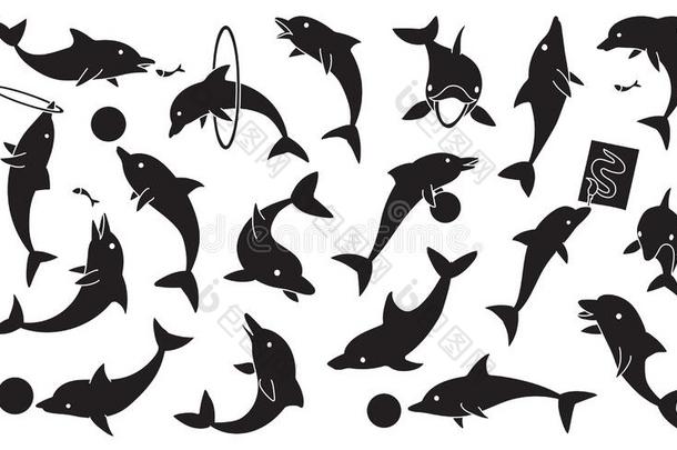 海豚海动物黑的矢量放置偶像.矢量说明blue蓝色
