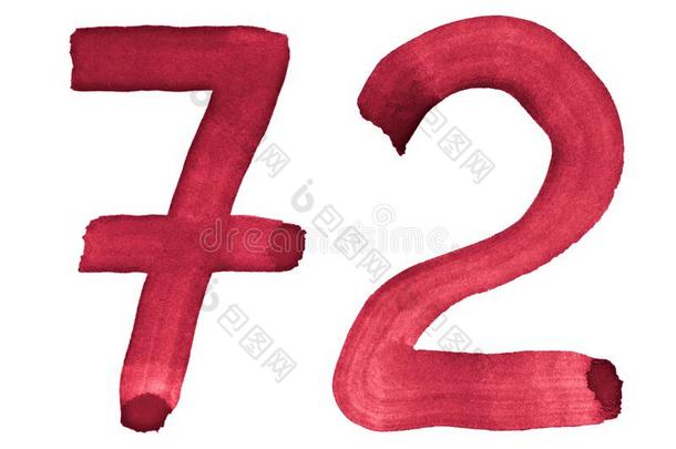 水彩<strong>数字72</strong>,手-疲惫的在旁边刷子.col.紫红色酿酒的symbol象征