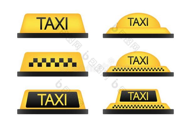 出租车平的屋顶符号.偶像放置出租车符号向蓝色背景.出租车