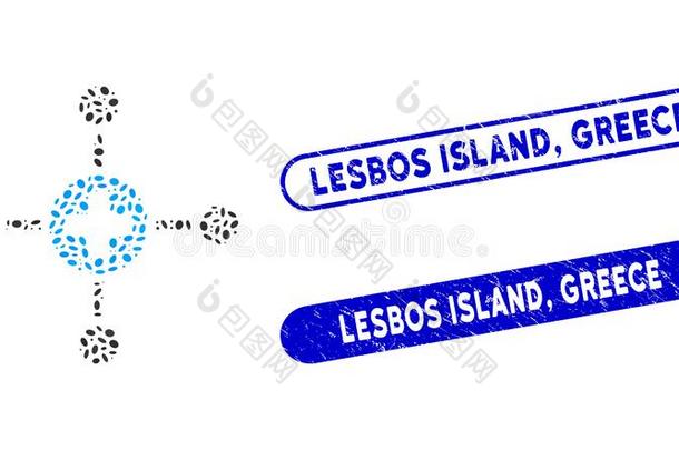 椭圆形的拼贴画医学的中心和织地粗糙的莱斯博斯岛岛,希腊