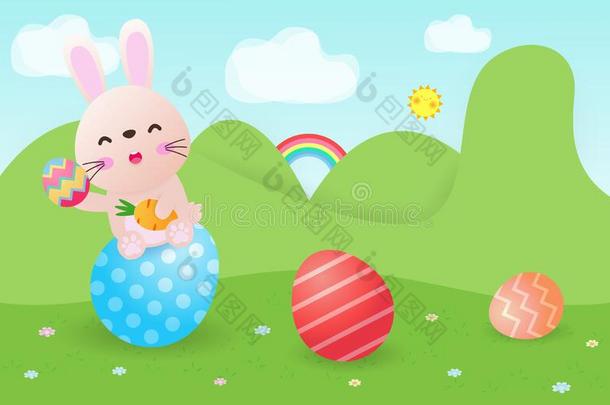 幸福的复活节一天海报.兔子兔子和复活节鸡蛋招呼Cana加拿大