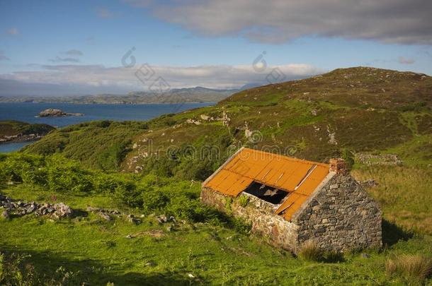 一传统的苏格兰的高原地区黑屋在鼓声观点