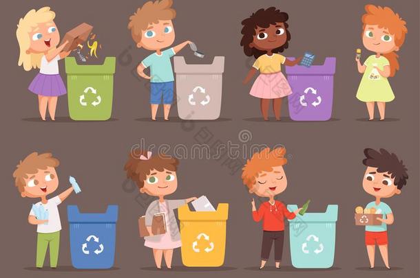 垃圾再循环.小孩保护环境生态学观念救助