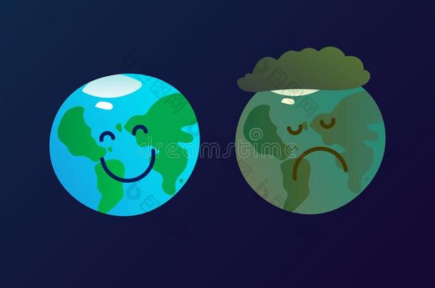 两个行星地球吉祥物采用指已提到的人空间-幸福的和干净的smil采用g