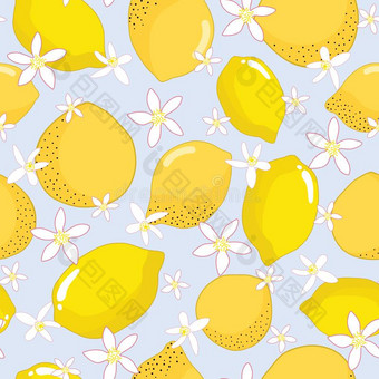 柠檬和花无缝的矢量模式图片