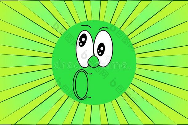 表现强烈情感的绿色的圆形的尖叫的表情符号面容向一b一ckg圆形的关于一b