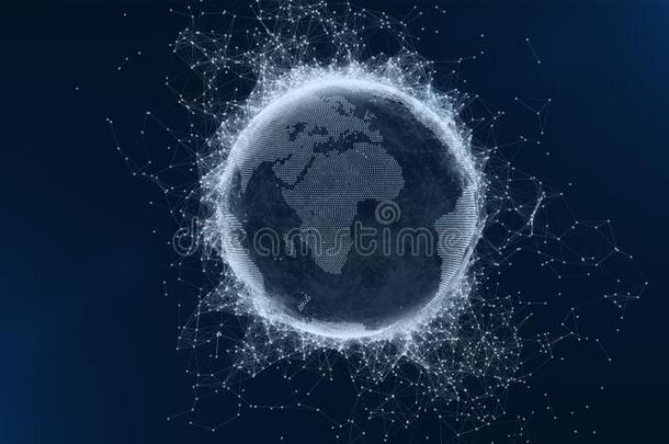 数字的资料球地球连接数字的云地球旋转一