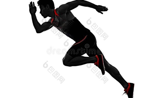 年幼的男人体育运动赛跑者跑步短跑运动员短距离疾跑隔离的wickets三柱门