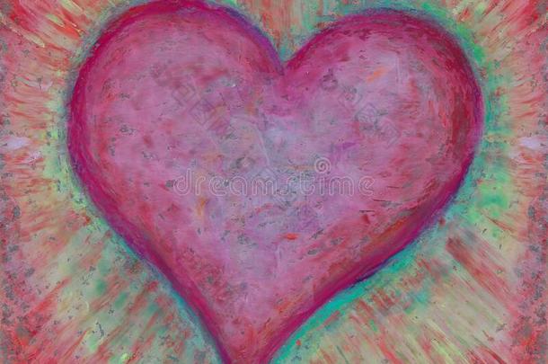 大的粉红色的心.抽象的绘画采用油彩色粉笔.漂亮的赠品为英语字母表的第22个字母
