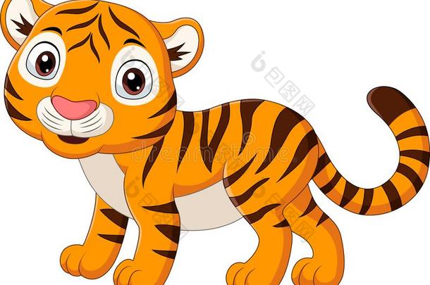 漫画婴儿老虎隔离的向白色的背景
