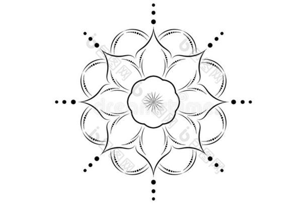 圆模式花瓣花关于曼荼罗和黑的和白色的,vect