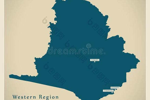 现代的地图-西方的地区地图关于加纳Ghana加纳