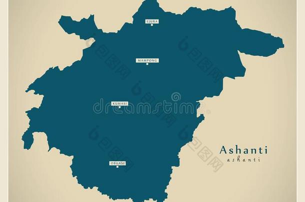 现代的地图-非洲西部阿善堤地区的人地区地图关于加纳Ghana加纳