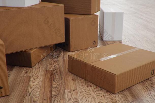 堆关于卡纸板盒为指已提到的人传送关于商品,包裹,卡片
