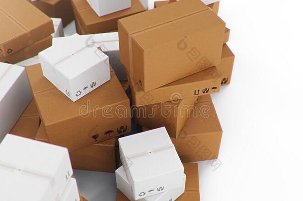 桩,堆关于卡纸板盒隔离的向一白色的b一ckground.C一