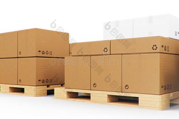 卡纸板盒向木制的托盘隔离的向一白色的b一ckground