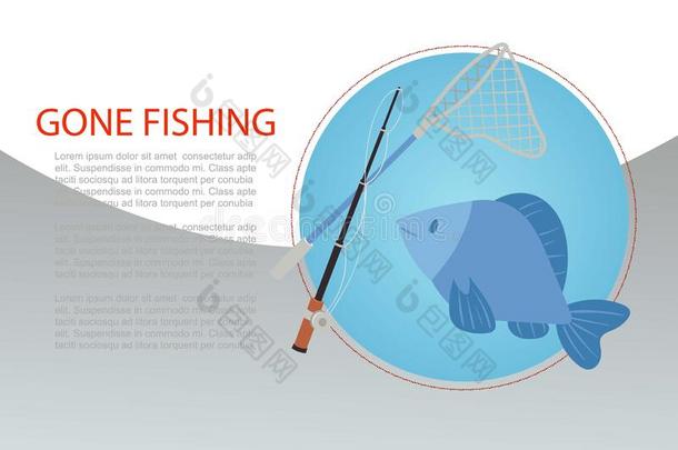 捕鱼海报和鱼和杆,钩拳,鱼er铲-网矢量