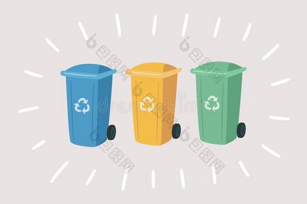垃圾富有色彩的罐头为分开浪费.容器为回收利用