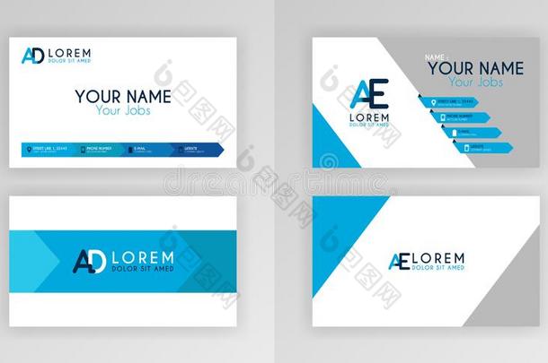 蓝色商业卡片样板.简单的身份卡片设计和alii其他人