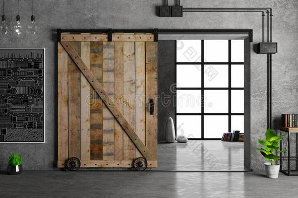 谷仓滑行的木制的门采用阁楼房间